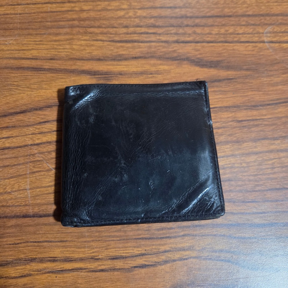 Coach Mens Black Leather Bifold Wallet Card Case Billfold Logo